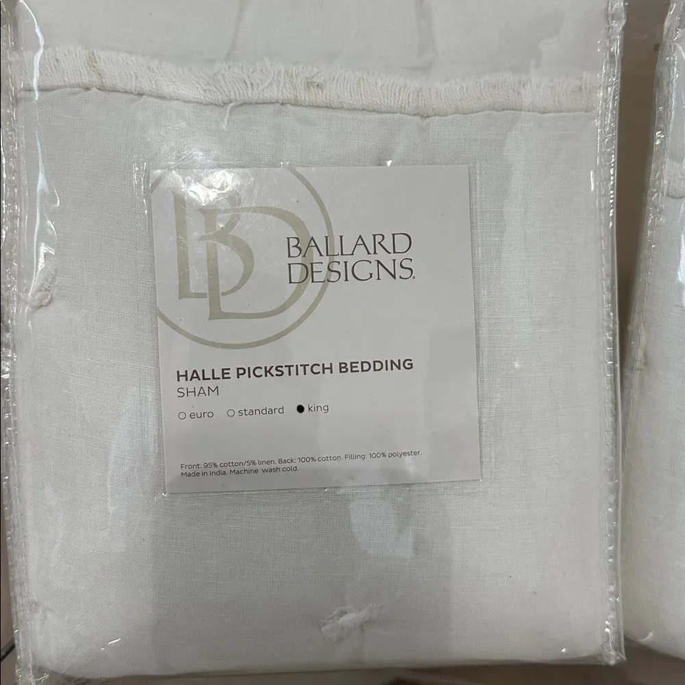 NWT Ballard Designs Halle Pickstitch Quilted Bedding Sham - White (2) KING